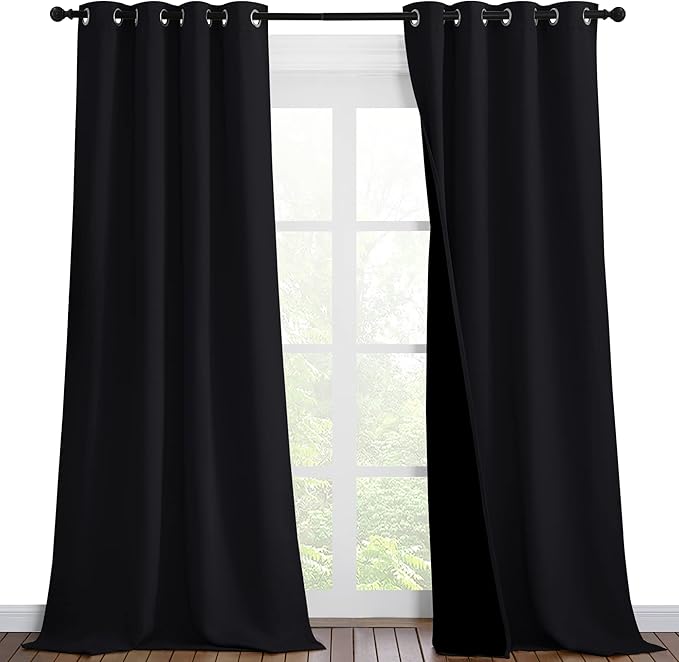 NICETOWN High-End Thermal Curtains, Full Blackout Curtains 90 Inches Long for Dining Room, Soundproof Window Treatment Drapes for Hall Room, Black, 46" Wide Per Panel, Set of 2 Panels by NICETOWN