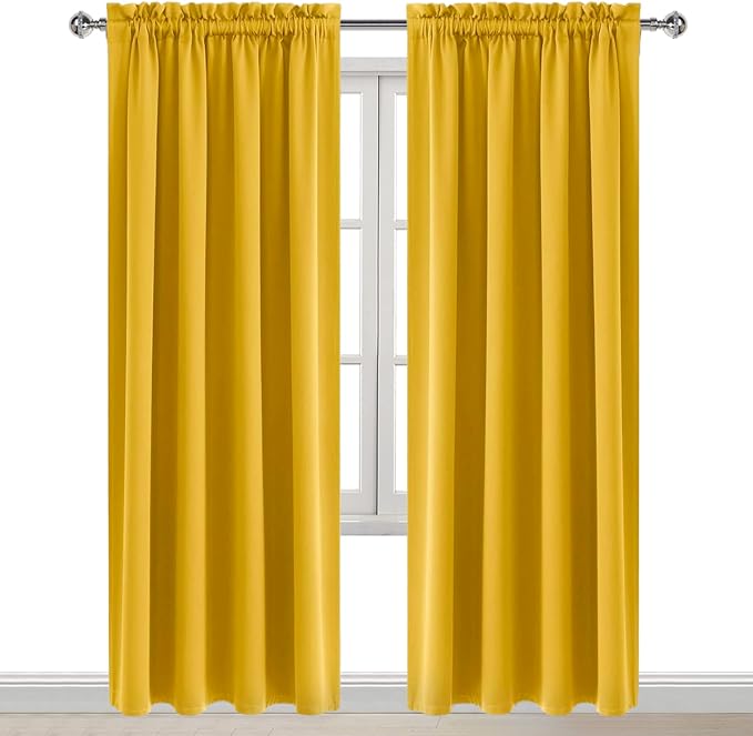 DWCN Blackout Curtains Room Darkening Thermal Insulated Bedroom Curtains Window Curtain Panels, 52 x 84 inches Long, Set of 2 Yellow Rod Pocket Drapes - Image 9