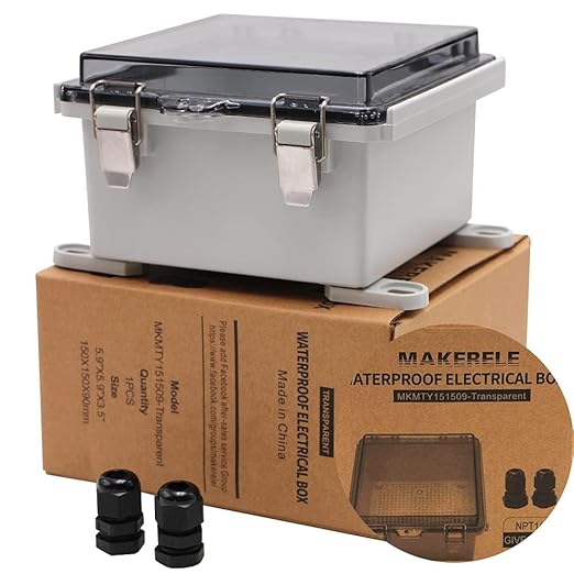 MAKERELE Small Junction Box Plastic Hinged Cover Transparent Lid IP67 Outdoor Electrical Project with Plastic Enclosure 5.9×5.9×3.5 inch(150×150×90mm) by MAKERELE