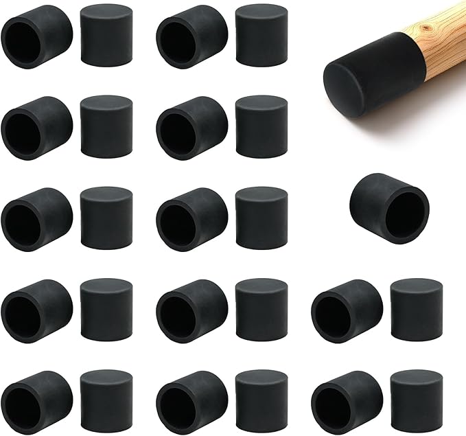 25 Pcs 11/16"(18 mm) Round Chair Leg Tips Caps, Silicone Rubber Furniture Leg Floor Protectors, Reduce Noise Folding Metal Chair Leg Cap Replacement for Bar Stool Leg Patio Indoor, Black by BOPOREAE