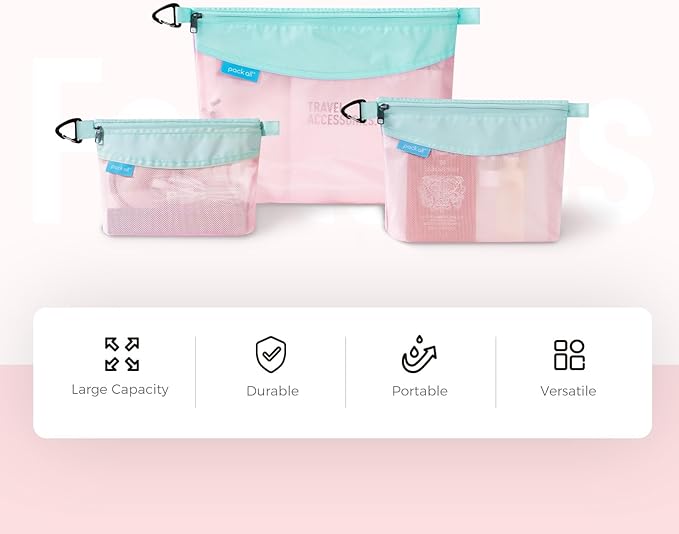 pack all Water-resistant Material Zipper Pouch, Mesh Zipper Bag for Storage, Travel, Office (Medium, Pink) - Image 7