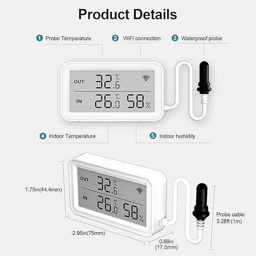 eMylo WiFi Thermometer Hygrometer, Digital Room Temperature Humidity Monitor Sensor with Probe, App Alert, LCD Display, Free Data Storage Export, for Home Kitchen Fridge Fish Tank Aquarium Reptile Tub - Image 9