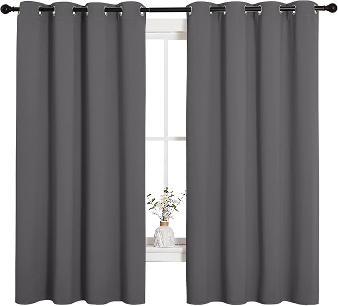 NICETOWN Grey Blackout Curtain Panels for Bedroom, Thermal Insulated Grommet Top Blackout Draperies and Drapes for Basement (2 Panels, W55 x L68-inch, Grey) - Image 3