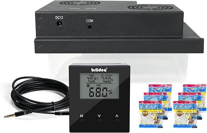 Briidea Electric Humidifiers for Cabinet (1-8 Cubic Ft.), 30% RH~80% RH Humidity Setting Values, Perfect Monitoring Temperature and Humidity, 12V Adapter Power Supply by briidea