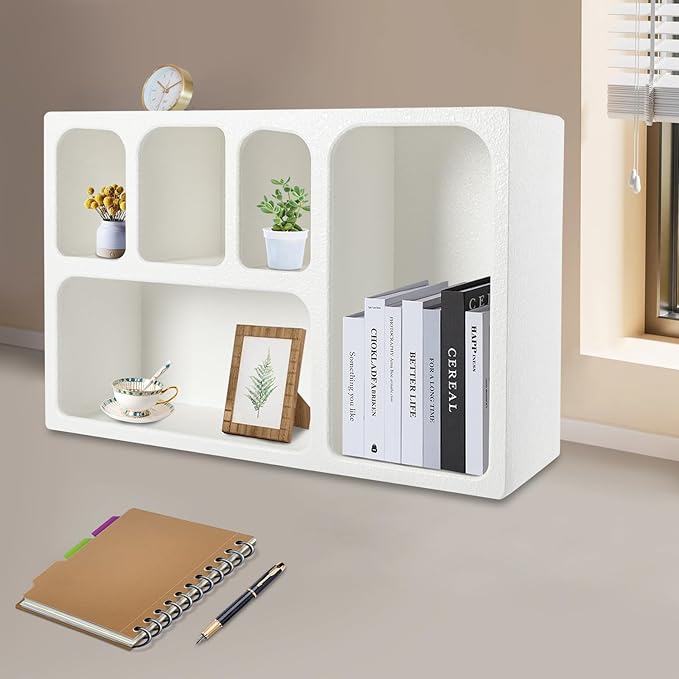 5-Compartment White Arched Floating Cabinet, Modern Geometric MDF Wall-Mount Storage Unit, Wall Mounted Storage Organizer for Bathroom, Living Room, Bedroom & Office Décor - Image 4