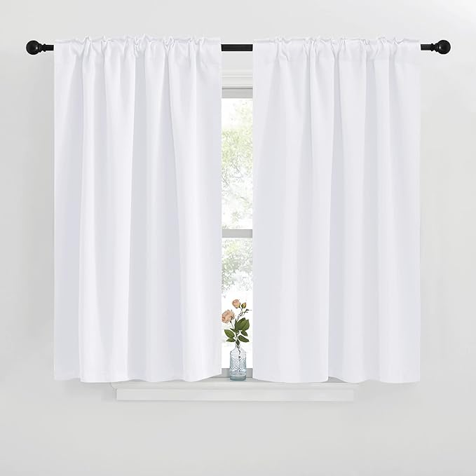NICETOWN Window Curtain Panels for Kitchen - (White Color) 42x30 inch, 2 Panels Set, Home Decoration Drapes for Window - Image 2