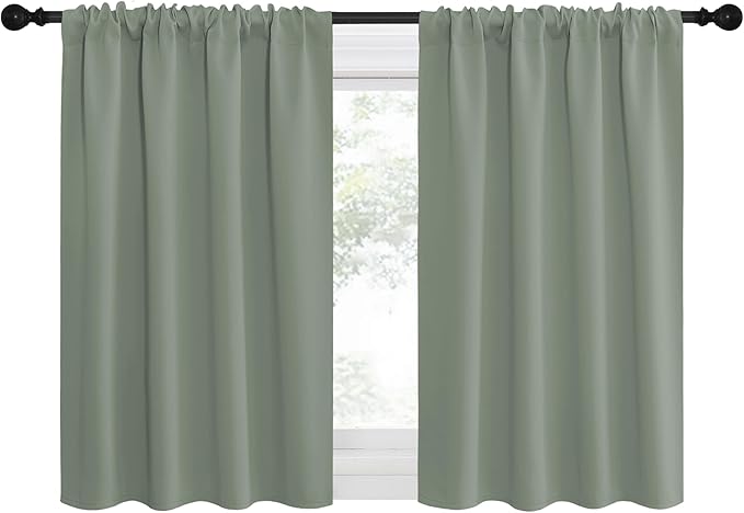NICETOWN Window Curtains Blackout Drapes - Thermal Insulated Solid Rod Pocket Blackout Curtains/Draperies for Living Room (Sage Green, One Pair, 29 by 30-Inch) - Image 2