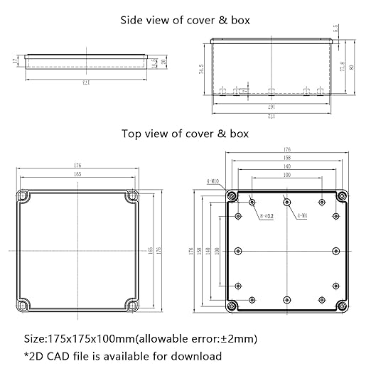Junction Box，6.9"x 6.9"x 3.9" Outdoor Electrical Box with Mounting Plate, IP67 Dustproof Waterproof ABS Plastic Project Box, DIY Electrical Enclosure Gray (175x 175x 100 mm) - Image 8