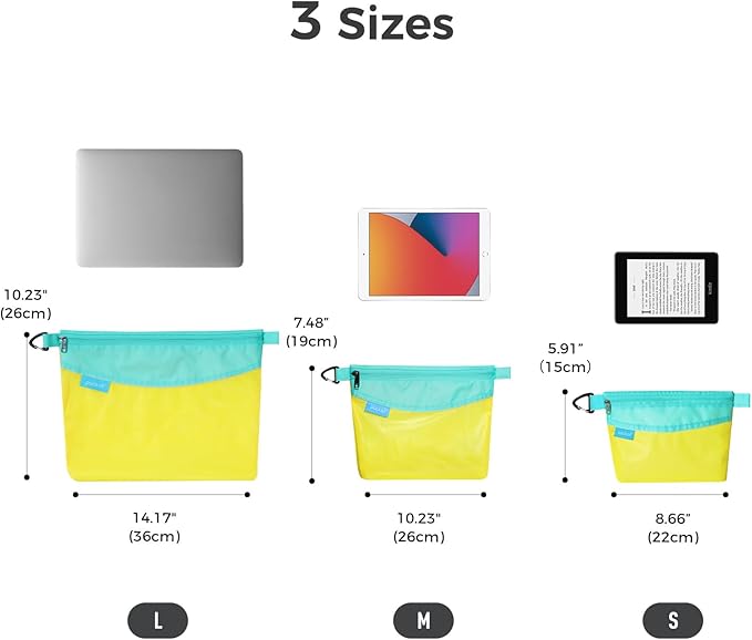pack all 3 Pcs Water-Resistant Material Zipper Pouch Set, Mesh Zipper Bags for Storage, Travel, Office (Yellow) - Image 7