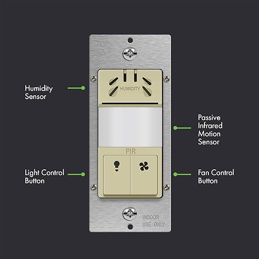 TOPGREENER Humidity Sensor Switch with PIR Lighting Motion Sensor, Neutral Wire Required, Air Moisture Detection for Ventilation Fan, Bathroom Fan Automated Control, UL Listed, TDHOS5-I, Ivory - Image 2