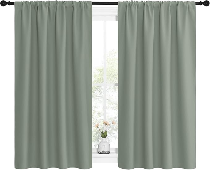 NICETOWN Window Curtains Blackout Drapes - Thermal Insulated Solid Rod Pocket Blackout Curtains/Draperies for Living Room (Greyish Green, One Pair, 42 by 54-Inch) - Image 2