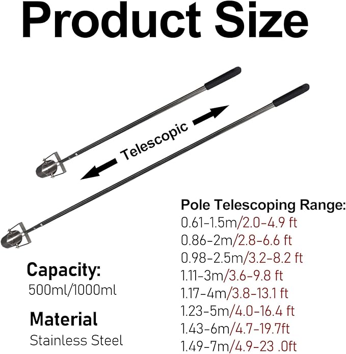 ERRULAN Water Sample Collection Pole PVC, Vertical Swing Telescopic Water Sampling Rod with Built-in Scale, Wellhead Sewage Dipper for Environmental Monitoring(16.9fl oz/500ml,143-600cm/56.4-236.4in) - Image 2