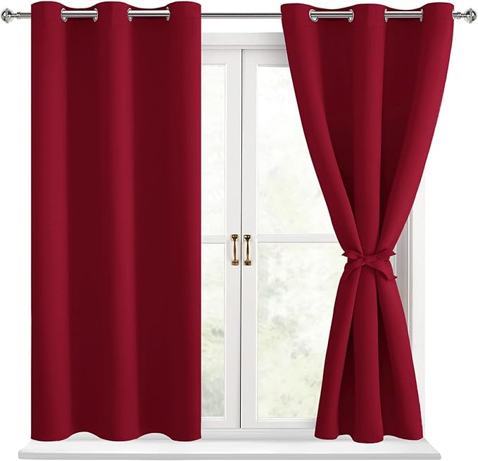 Hiasan Blackout Curtains for Bedroom - Thermal Insulated & Light Blocking Window Curtains for Living Room, 2 Drape Panels Sewn with Tiebacks, Christmas Red, 42 x 54 Inch by Hiasan