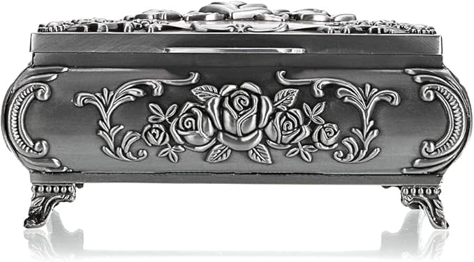 Hipiwe Vintage Metal Jewelry Box Small Trinket Jewelry Storage box For Rings Earrings Necklace Treasure Chest Organizer Antique jewelry Keepsake gift Box Case for Women (Medium) - Image 8