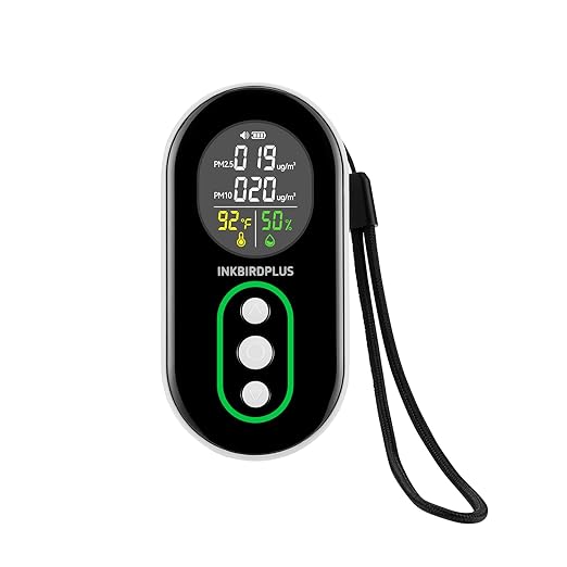 INKBIRDPLUS PM2.5 Indoor Air Quality Monitor, Portable PM2.5 PM10 and Temperature Humidity Detector, with Sound and Light Dual Alert, PM2.5 PM10 Indication, for Home, Office, School by INKBIRDPLUS