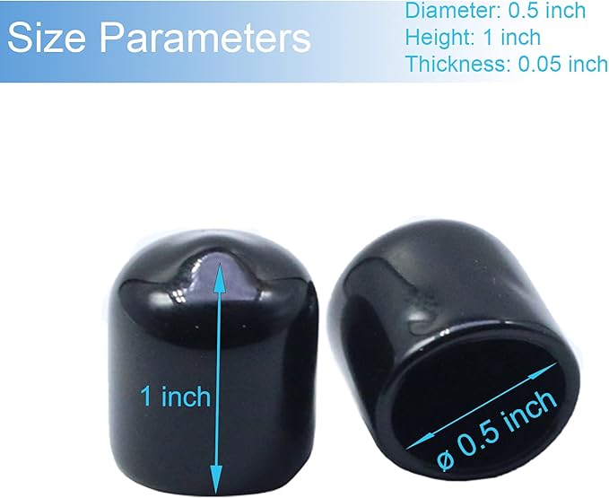 Acocony 1/2 Inch Rubber Cap Round 0.5 inch Rubber End Caps PVC Flexible Protector Plastic Plugs for Round Holes Black Pack of 12 - Image 2