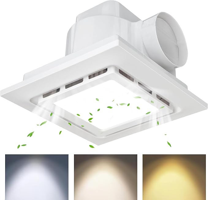 Bathroom Exhaust Fan with Light Ultra Quiet Ventilation Fan Combo 1.0 Sone 145CFM (3-Color 12" Panel 11"x11" Mount) - Image 2