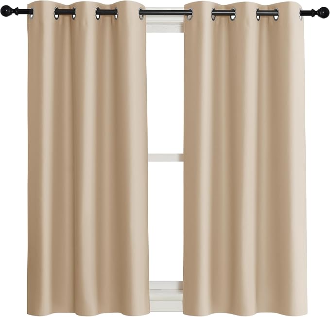 NICETOWN Room Darkening Blind Shade for Kids Bedroom, Biscotti Beige, Single Panel, 42 x 45 inch, Triple Weave Home Decoration Light Blocking Solid Ring Top Curtain/Drape for Small Window - Image 2
