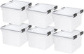 IRIS USA 32 Quart WEATHERPRO Plastic Storage Box with Durable Lid and Seal and Secure Latching Buckles, Clear with Black Buckles, 6 Pack by IRISUSA