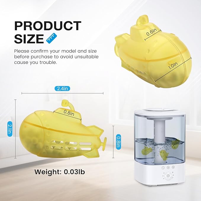puxyblue   9-Pack Humidifier Tank Cleaner Yellow Small Submarine Fit for Most Humidifiers and Fish Tanks, Purifies Water, Prevents Hard Water Build Up, Eliminates White Dust - Image 5