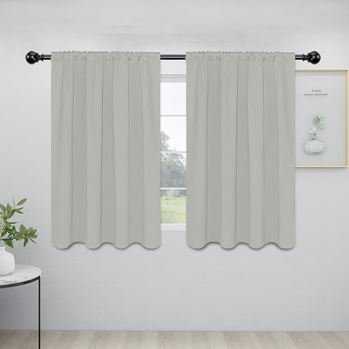 Easy-Going Rod Pocket Blackout Curtains for Bedroom, Room Darkening Window Curtains for Living Room, Thermal Insulated Noise Reduction Solid Window Drapes, 2 Panels(42x45 in, Greyish White) by Easy-Going
