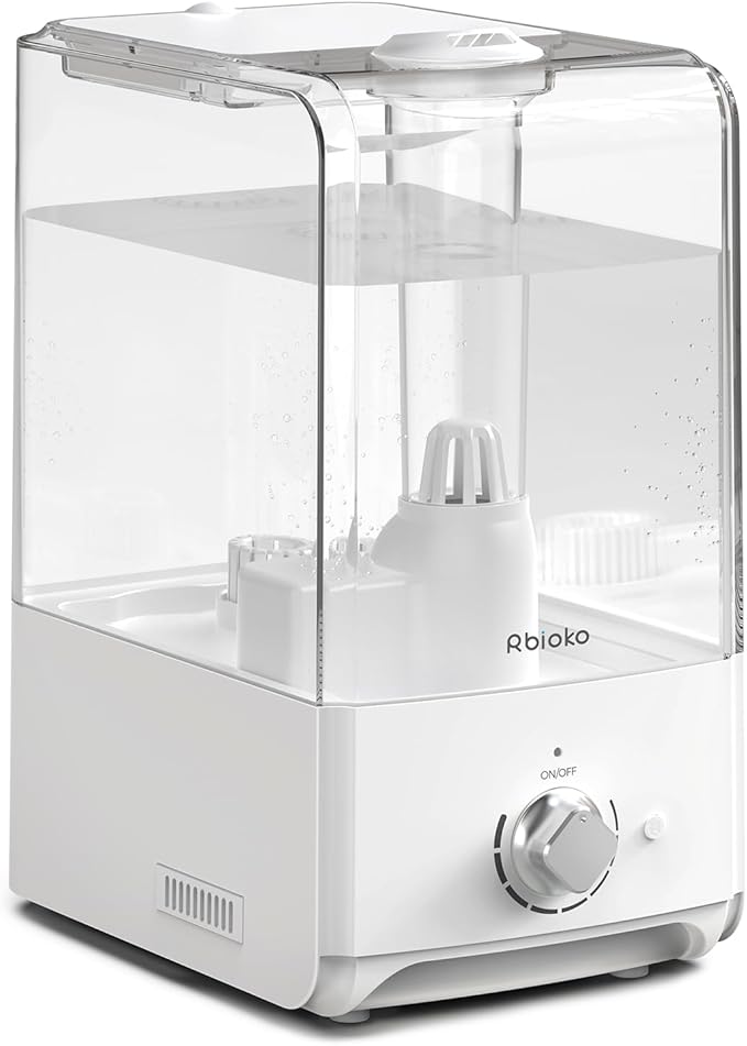 Humidifiers for Bedroom Large Room, Top Fill 6.5L Cool Mist Humidifier, 45H Runtime, 28dB Quiet Ultrasonic Air Humidifier for Home, Whole House, Baby Nursery, Night Light (White) by Rbioko