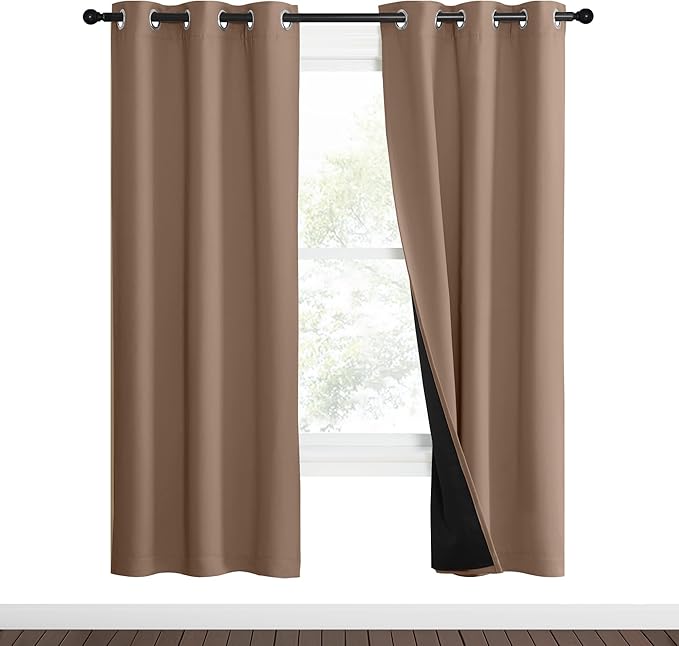 NICETOWN 100% Blackout Curtains Thermal, Noise Reduction and Privacy Curtains for Patio Door, Black Lined Blackout Drapes with Grommet Top, Cappuccino, 1 Pair, W37 x L70 - Image 2
