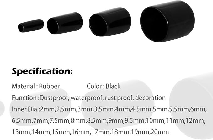 20 PCS Black Round Vinyl Rubber End Caps Kits, Flexible Screw Thread Protectors Safety Cover for Metal Tubing Rod Bolt, 10mm (2/5 inch) - Image 6
