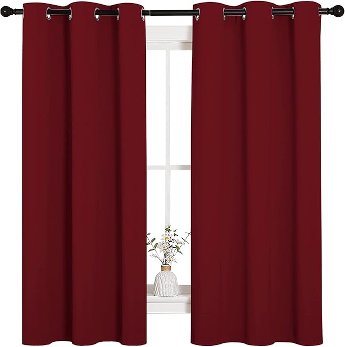 NICETOWN Holiday Christmas Decor Thermal Insulated Solid Grommet Blackout Curtains/Drapes for Living Room (1 Pair, 42 by 63 inches, Burgundy Red) by NICETOWN