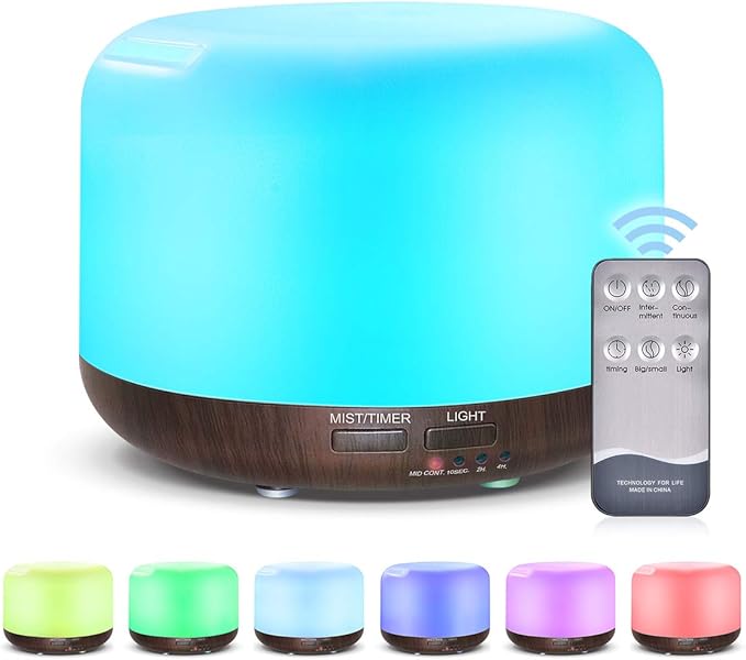 300ML Essential Oil Diffuser with Remote Control,Ultrasonic Aromatherapy Air Diffuser Humidifier,Aroma Diffuser with 7 LED Color Changing Light for Large Room,Home (Dark Wood Grain) by Marchred