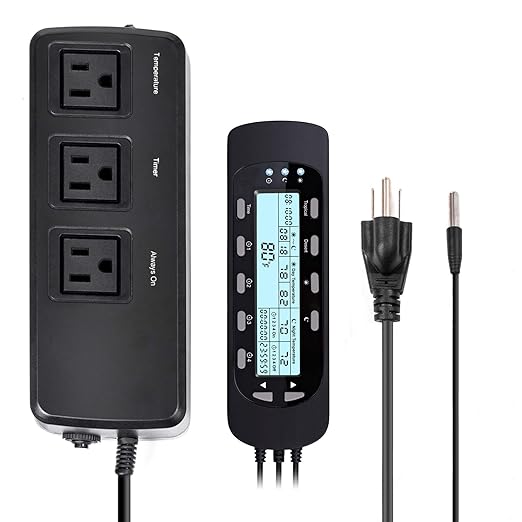 REPTI ZOO Reptile Thermostat Digital Outlet Temperature Timer Troptical or Desert Mode with Day Night Control for Aquarium Reptiles Terrarium Humidistat Mushroom Fermentation,Easy Setup (THC16) by REPTIZOO