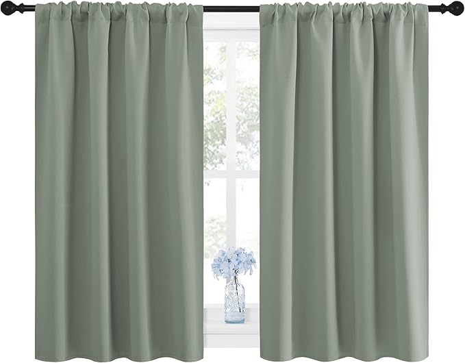 NICETOWN Window Curtains Blackout Drapes - Thermal Insulated Solid Rod Pocket Blackout Curtains/Draperies for Living Room (Sage Green, 1 Pair, 42 by 48-Inch) - Image 2