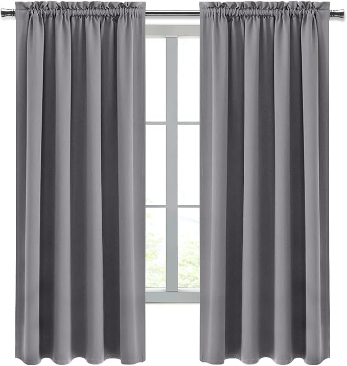 DWCN Blackout Curtains for Bedroom - Thermal Insulated Privacy Energy Saving Rod Pocket Drapes for Living Room, W 38 x L 72 Inch, Grey, Set of 2 - Image 9