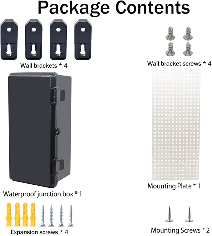 Junction Box, Hinged Black Cover IP67 Waterproof ABS Project Box with Mounting Plate Electrical Box Enclosure with Wall Bracket 10.6 x 5.1 x 4.3inch(270x130x110mm) - Image 7