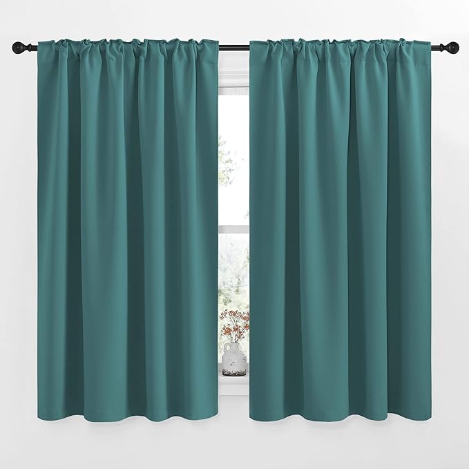 NICETOWN Bedroom Curtains Blackout Panels - (Sea Teal) 52 inches x 63 inches, Double Panels, Thermal Insulated Rod Pocket/Back Tab Blackout Curtains for Dining Room Window - Image 3