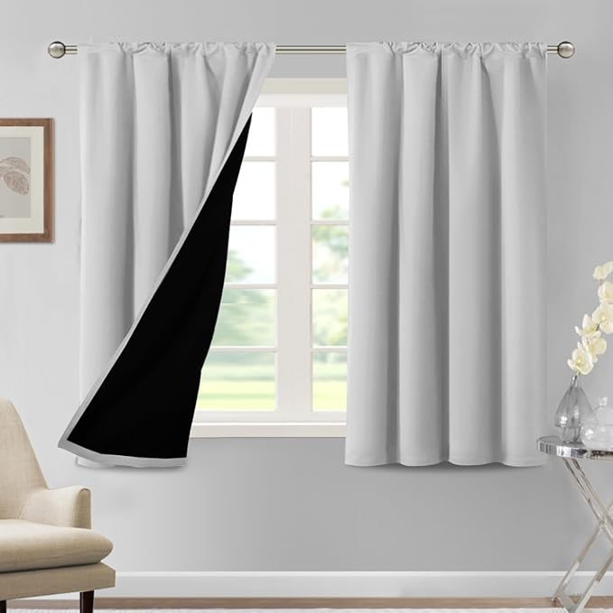 H.VERSAILTEX 100% Blackout Curtains for Bedroom Thermal Insulated Curtains Blackout Curtains 54 Inches Long Rod Pocket Curtains for Kitchen with Black Liner 2 Panels Set, Greyish White by HVERSAILTEX