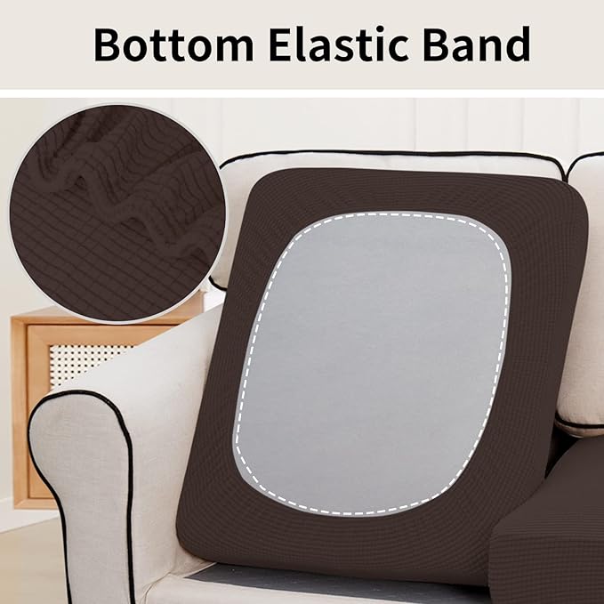 Easy-Going Stretch Individual Chair Couch Cushion Cover Sofa Cushion Furniture Protector Sofa slipcover Soft Flexibility with Elastic Bottom (3-Piece Sofa Cushion Cover, Chocolate) - Image 4