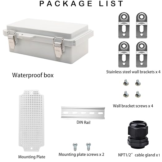 Waterproof Electrical Box, IP67 Junction Box Stainless Steel Latch Hinged Grey Cover Project Enclosure with Wall Bracket 7.9"x3.9"x2.8" - Image 5