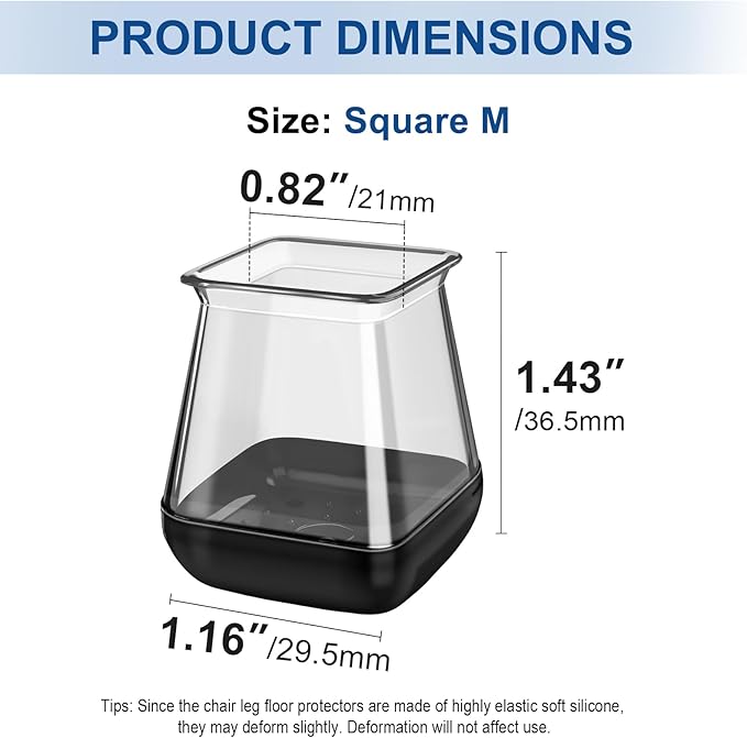 28 Pcs Chair Leg Sliders for Carpet, Square Chair Glides, Silicone Furniture Leg Protectors Caps, Carpet Protectors Table Feet Covers Cups, Teflon Furniture Pads Sliders (Fit:13/16" ~ 1") - Image 7