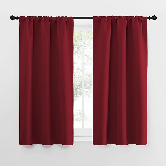 NICETOWN Christmas Burgundy Red Curtains Blackout Drape Panels - Lights Block Out Window Treatment Short Curtain Sets for Loft and Basement Decoration (Set of 2, 34 by 54-Inch) by NICETOWN
