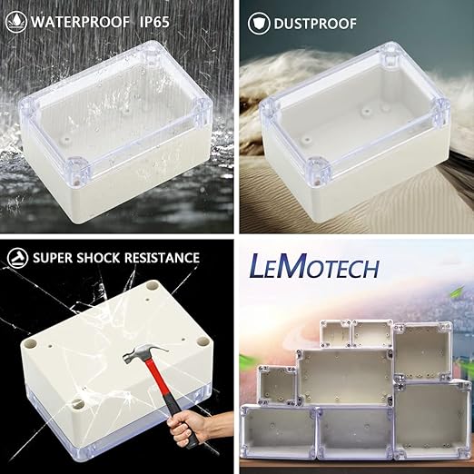 LeMotech ABS Plastic Junction Box Dustproof Waterproof IP65 Electrical Enclosure Box Universal Project Enclosure Grey with PC Transparent Clear Cover 3.9 x 2.7 x 2 inch(100 x 68 x 50 mm) - Image 7