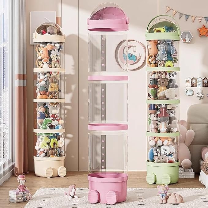 2025 New Cilindro Transparente Para Peluches with Lights, Stuffed Animal Storage Tube, Rotating Toy Storage Tower, Tall Stuffed Animal Storage Tower (Pink-with light, 63.8in) - Image 2