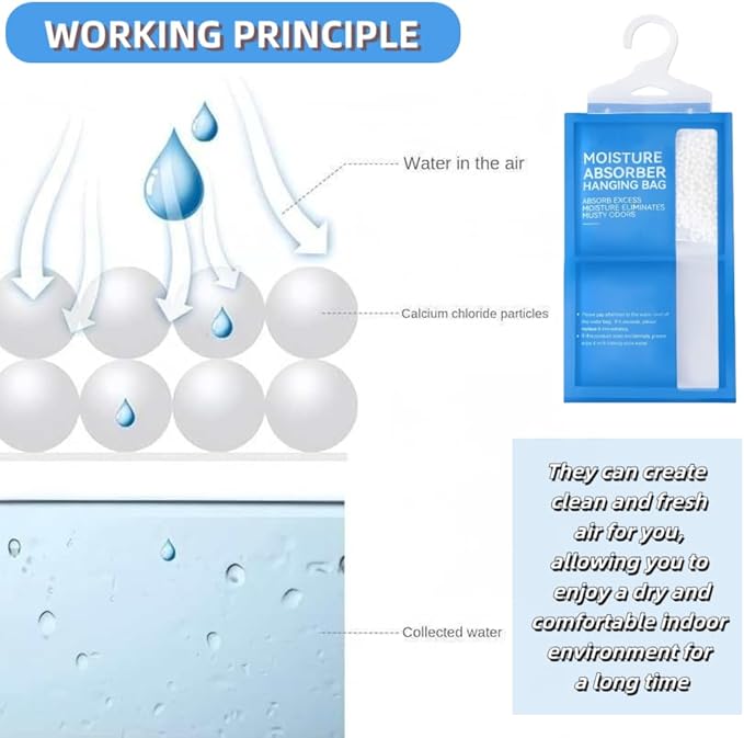 Moisture Absorbers Packets, Dehumidifier Bags, Hanging Moisture Absorber Bag, Humidity Packs,Closet Dehumidifier,Unscented Desiccant in Wardrobes, Bedrooms, Bathrooms,Kitchen (12 PACK) - Image 5