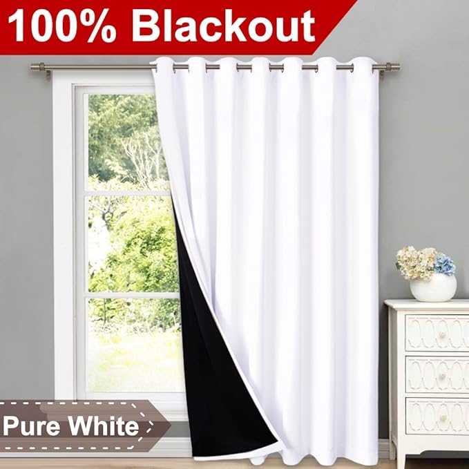 NICETOWN Full Shading Curtain for Patio Door, Super Heavy-Duty Thermal Backing Sliding Glass Door Drape, Privacy Assured Window Treatment(1 Panel, 100 inches W x 95 inches L, Pure White) - Image 2