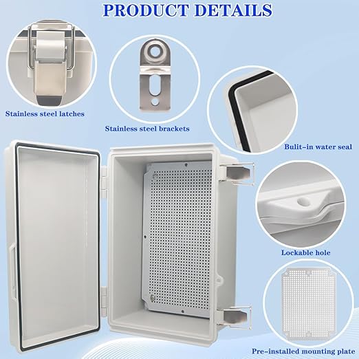 Waterproof Electrical Box Junction Box Weatherproof IP67 ABS Plastic Enclosure Switch Router Project Box Electronics DIY Enclosure with Mounting Plate and Wall Bracket Grey 11.2"x 7.5"x5.5" - Image 3