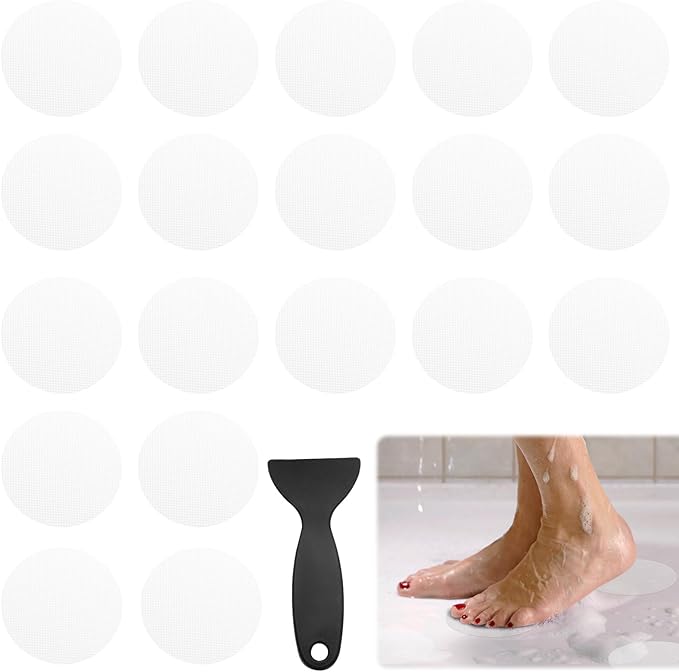 24 PCS Bathtub Non Slip Stickers Clear Adhesive Decals Round Shape Anti Slip Shower Stickers Bath Non Slip Stickers for Floor Bathroom Stairs Ladders with Scraper by Coufce