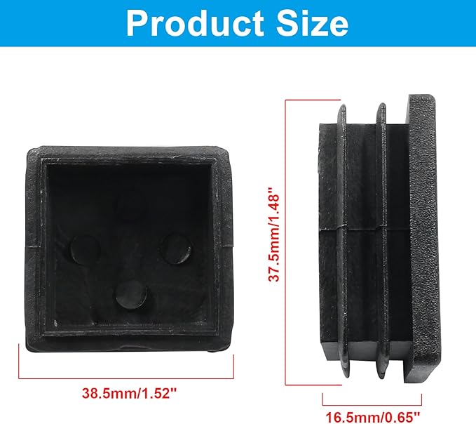 4 Pack 1-1/2" Square Plastic Plugs, Black Tubing End Caps Plugs Insert for Square Tube and Furniture Legs - Image 2