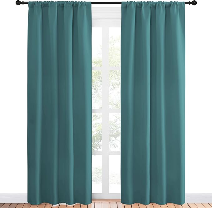 NICETOWN Blackout Curtain for Kitchen Window - Function Thermal Insulated Blackout Panels for Bedroom - 1 Pair, Sea Teal - Rod Pocket Style - 42 by 84 inches - Image 2
