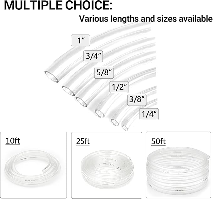 1’’ ID × 1-1/4’’ OD - 10 ft Clear Plastic Vinyl Tubing, Flexible PVC Hose Lightweight Non-Toxic vinyl Tube for Transfer Water Air Oil - Image 6
