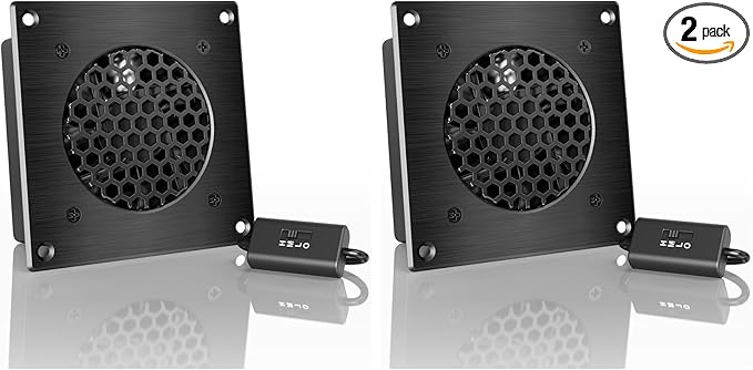 AC Infinity AIRPLATE S1, Quiet Cooling Fan System 4" with Speed Control, for Home Theater AV Cabinets (Pack of 2) by ACInfinity